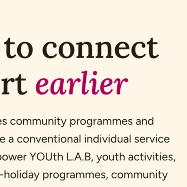 A heading on the Empower YOUth website ending “…to connect earlier”, with the word “earlier” in berry italics.